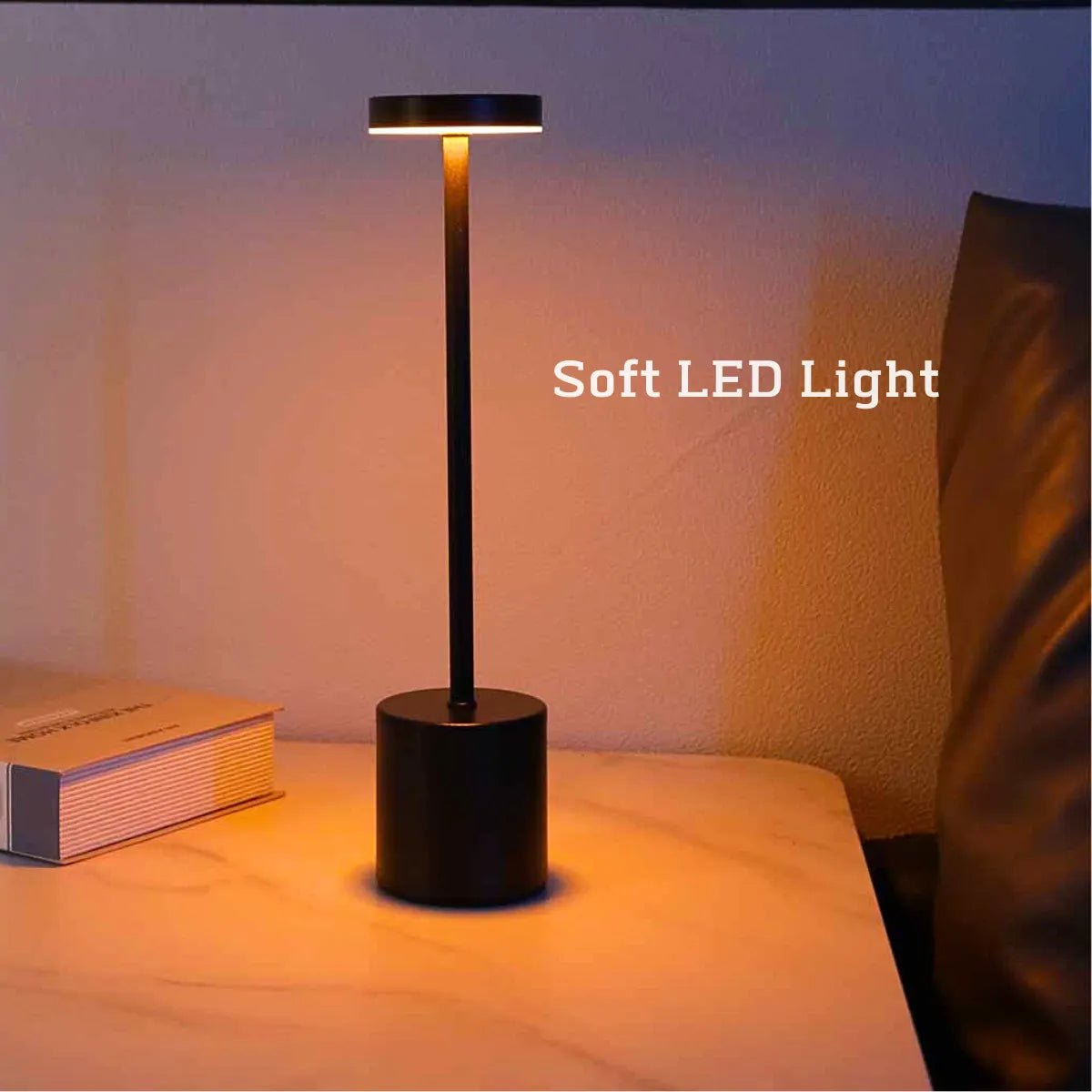 Rechargeable Touch LED Table Lamp – 3-Color Metal Bedside Light