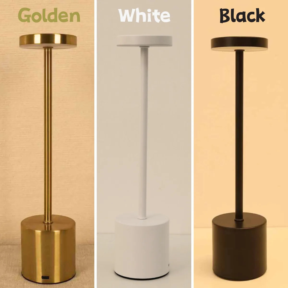 Rechargeable Touch LED Table Lamp – 3-Color Metal Bedside Light