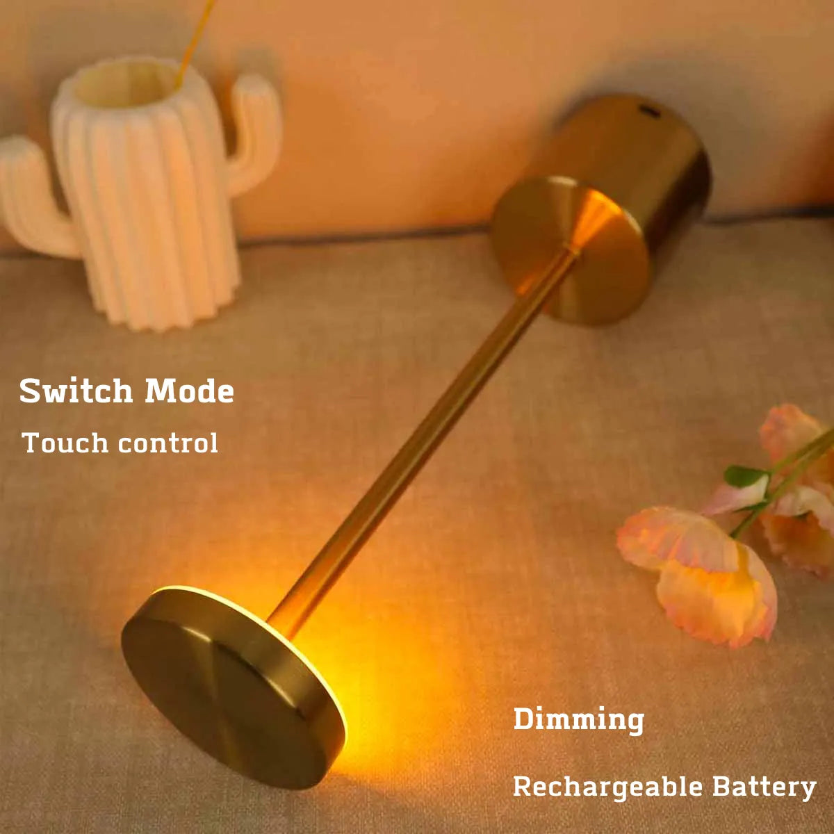 Rechargeable Touch LED Table Lamp – 3-Color Metal Bedside Light