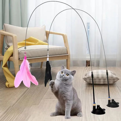 Interactive Cat Feather Wand with Suction Cup