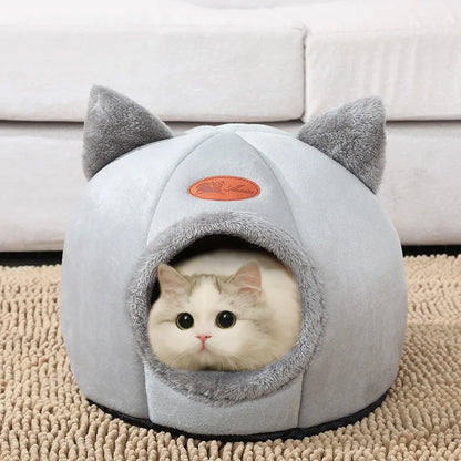 Cozy Winter Cat & Small Dog Bed - Pet Tent & Cave Mat