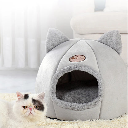 Cozy Winter Cat & Small Dog Bed - Pet Tent & Cave Mat