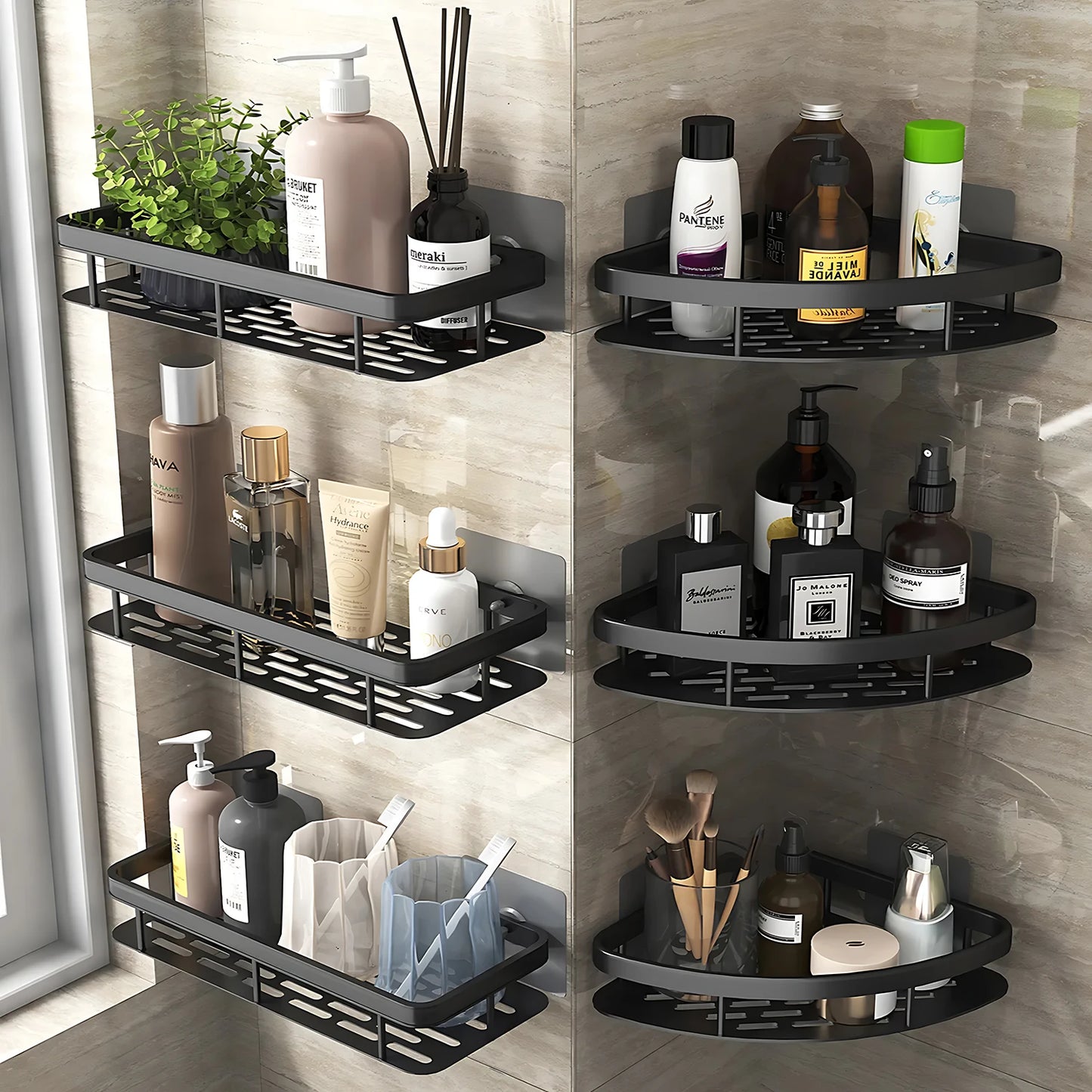 Aluminum Alloy Bathroom Shelf – No-Drill Kitchen & Shower Organizer