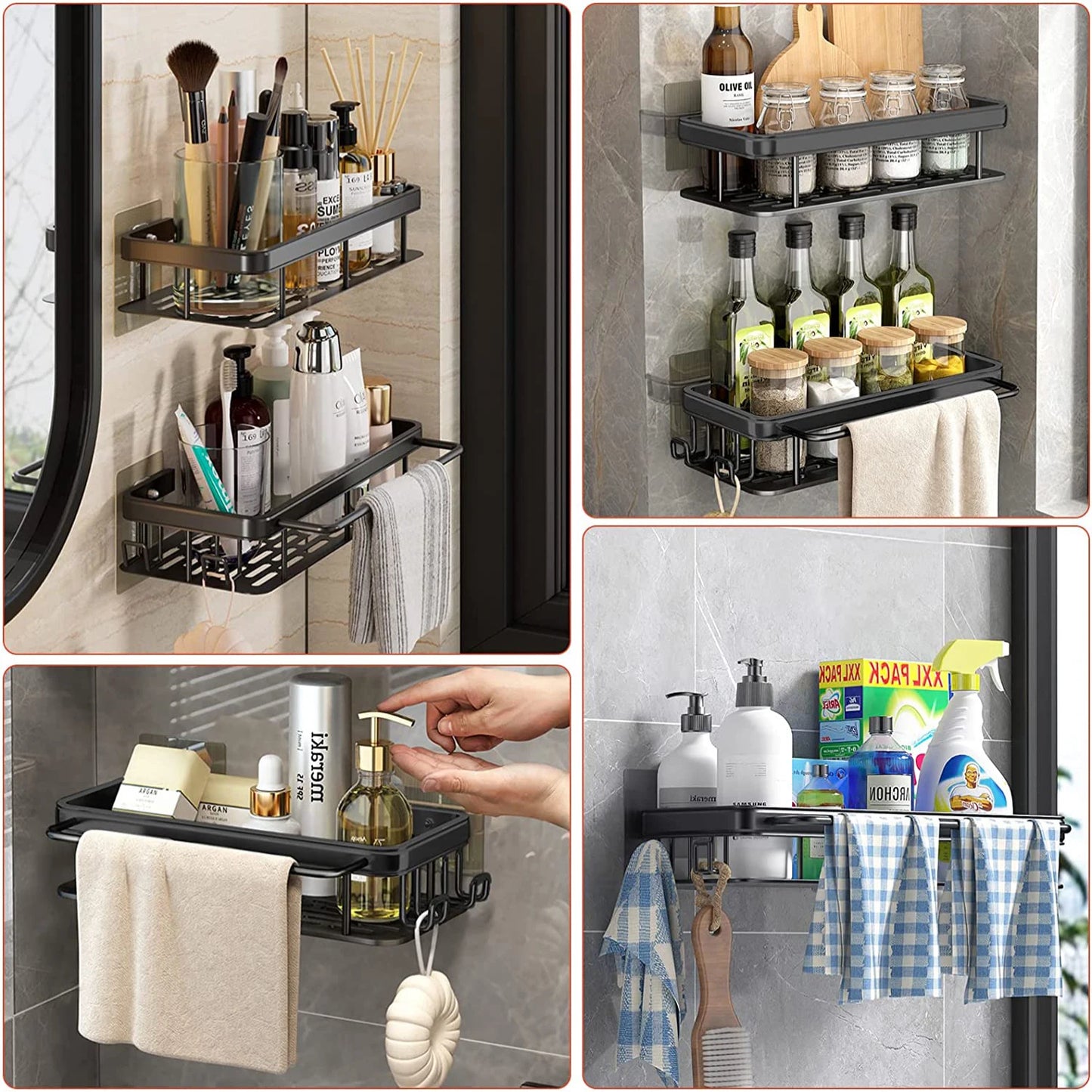 Aluminum Alloy Bathroom Shelf – No-Drill Kitchen & Shower Organizer