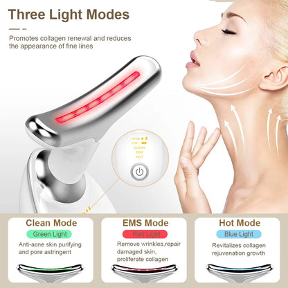 Facial and Neck Lifting Massager with LED Therapy, Anti-Wrinkle Skin Tightening Device