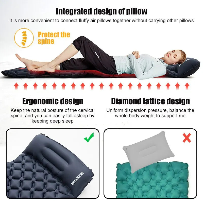 Ultralight Camping Air Mattress with Built-In Pillow