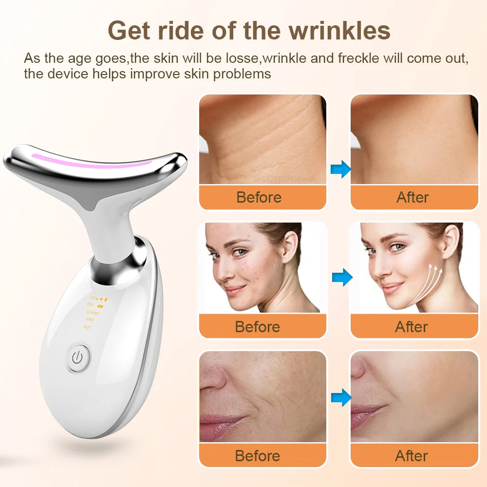 Facial and Neck Lifting Massager with LED Therapy, Anti-Wrinkle Skin Tightening Device