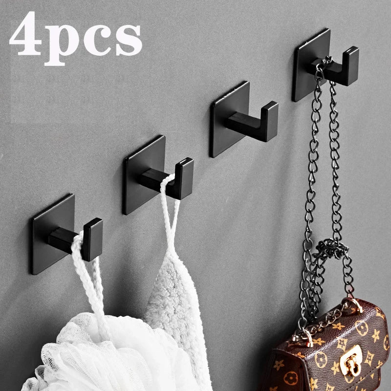 Self-Adhesive Wall Hooks – 1/4pcs Black Key| Towel | Coat Hangers