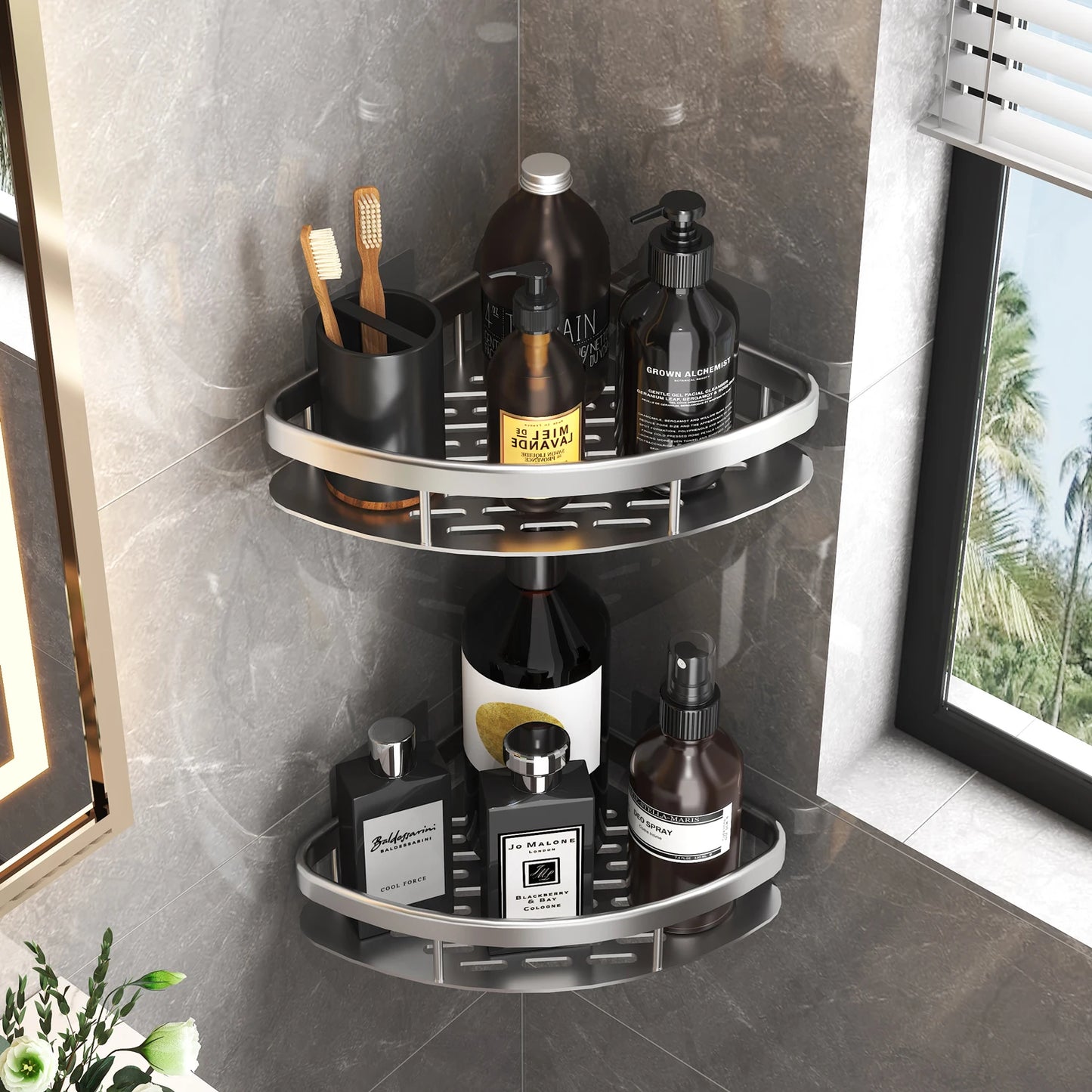 Aluminum Alloy Bathroom Shelf – No-Drill Kitchen & Shower Organizer