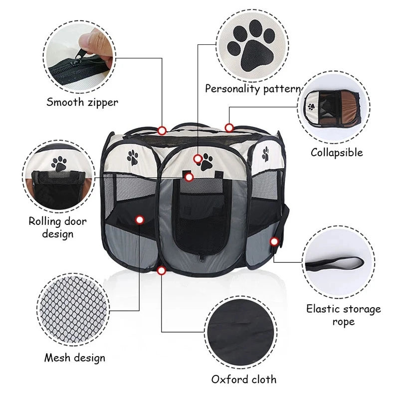 Portable Foldable Pet Tent – Octagonal Kennel & Playpen