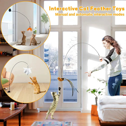 Interactive Cat Feather Wand with Suction Cup